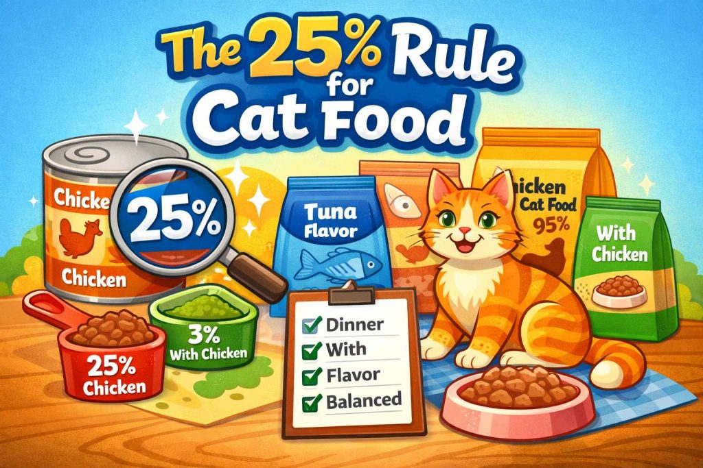 The 25% Rule for Cat Food. What “Dinner” Really Means on the Label