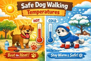 Safe Dog Walking Temperatures. Heat and Cold Chart, Pavement Safety, Best Walk Times